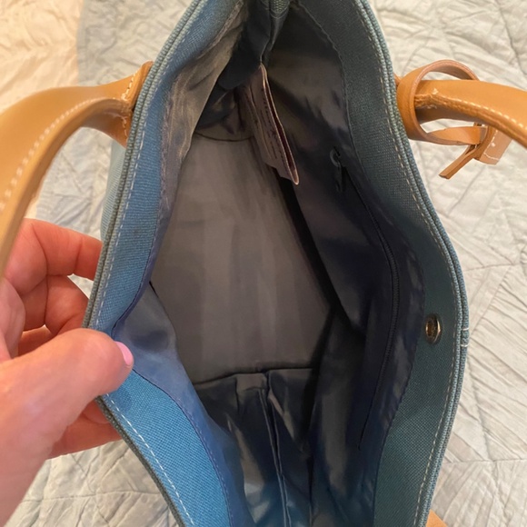 Small Blue Canvas Handbag with Leather Handles - Picture 2 of 6